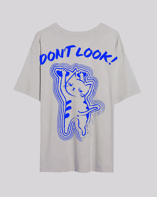 Don't Look | Oversized Tee | Gray + Blue