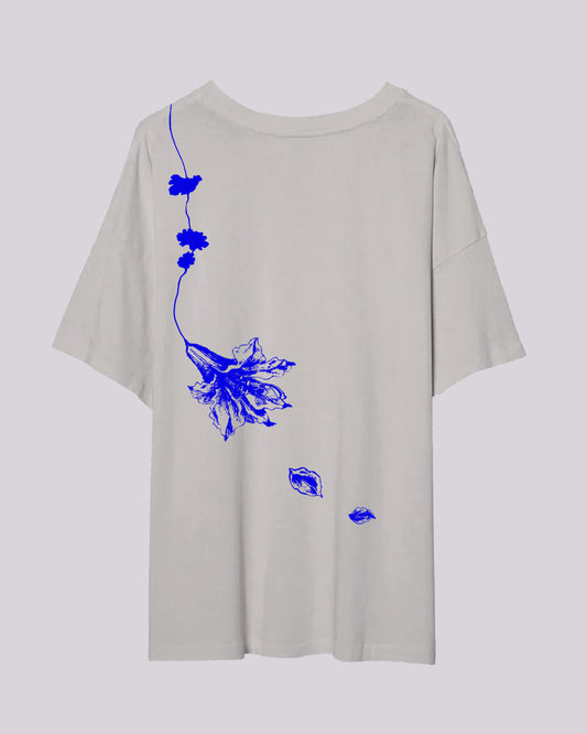Wilting Lily | Oversized Tee | Gray + Blue
