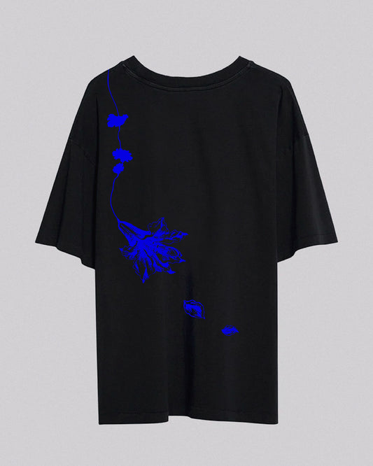 Wilting Lily | Oversized Tee | Black + Blue