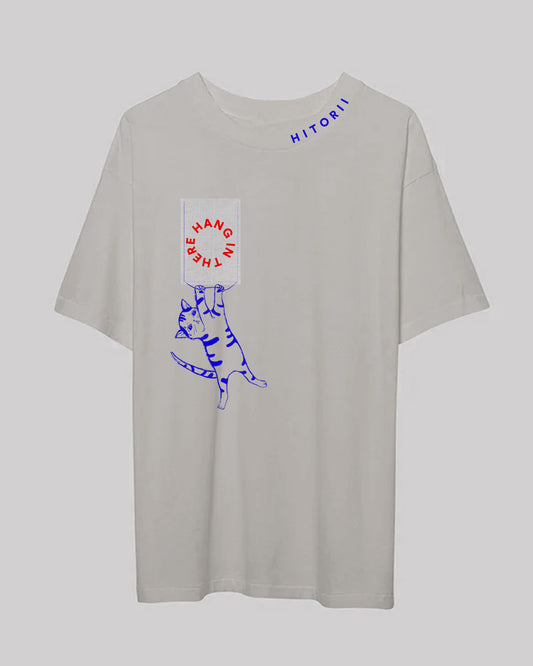 Hang In There! | Oversized Tee | Gray + Blue