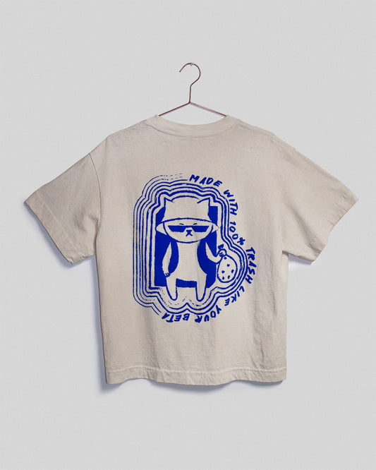 Hitorii Trash Tee 2.0 /// Cream x Blue /// Boxy Cut /// Crashpad Mao