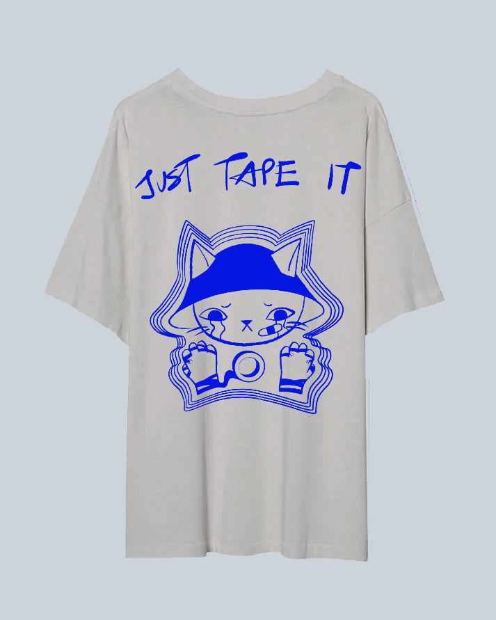 Just Tape It | Oversized Tee | Gray + Blue