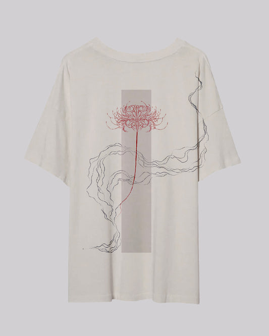 Red 彼岸花 (Higanbana) | Oversized Tee | Light Cream