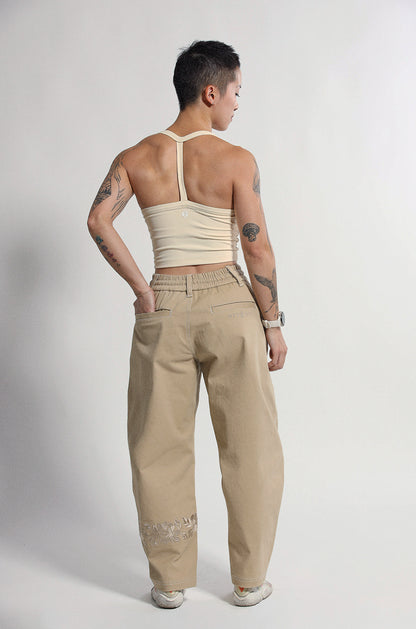 Barrel Pants | Khaki | Peonies