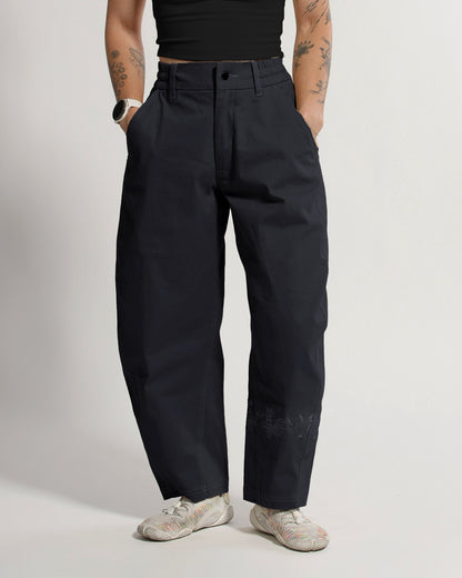 Barrel Pants | Blue-Black | Peonies
