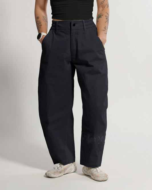 Barrel Pants | Blue-Black | Peonies