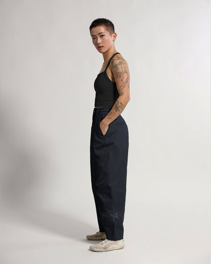 Barrel Pants | Blue-Black | Peonies