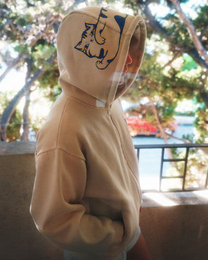 Lounging Mao | Zip Hoodie | Cream x Blue
