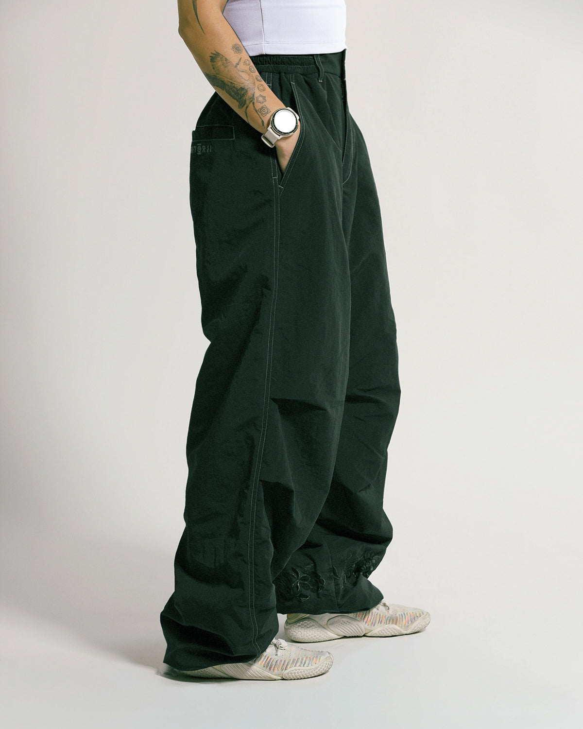 Fleece Shell Pants | Dark Green | Peonies