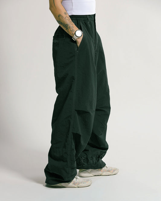 Fleece Shell Pants | Dark Green | Peonies