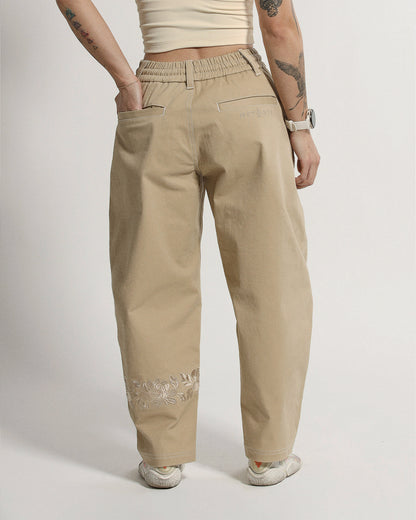 Barrel Pants | Khaki | Peonies