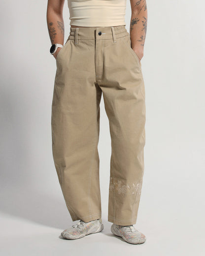 Barrel Pants | Khaki | Peonies