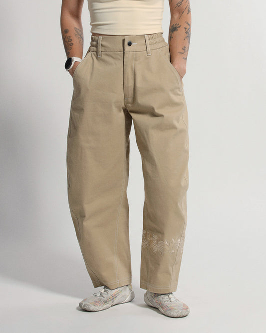 Barrel Pants | Khaki | Peonies