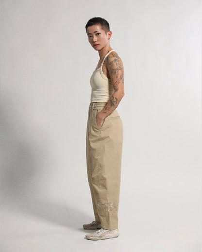 Barrel Pants | Khaki | Peonies