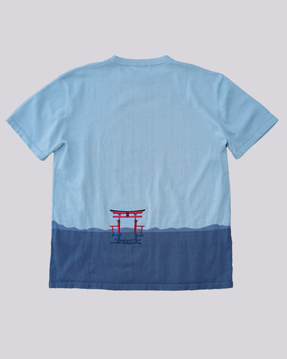 Miyajima Torii Gate | Knit Oversized Tee | Blue