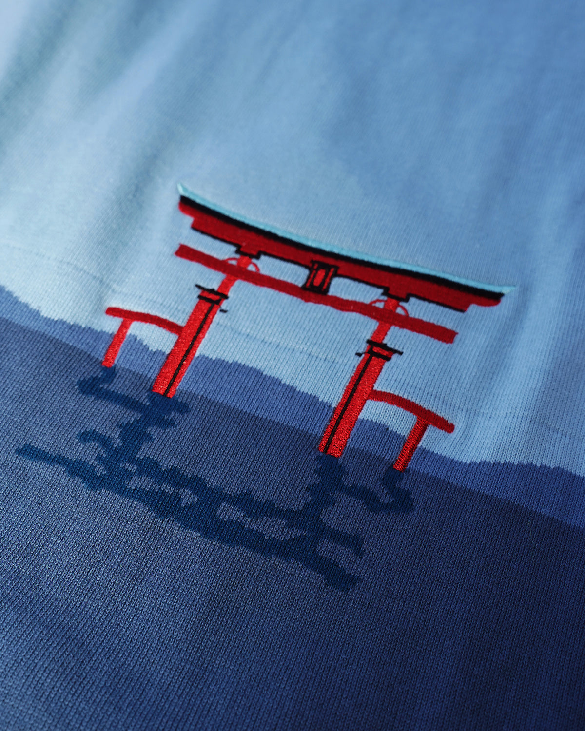 Miyajima Torii Gate | Knit Oversized Tee | Blue