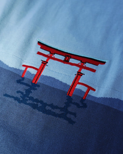 Miyajima Torii Gate | Knit Oversized Tee | Blue
