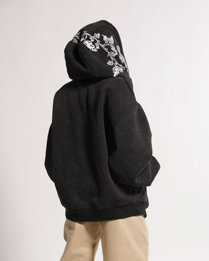 Peonies | Zip Hoodie | Black x White