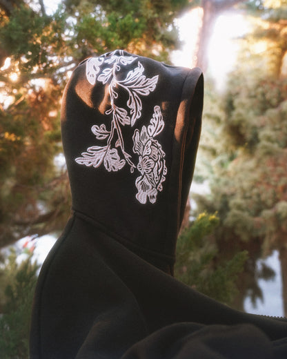 Peonies | Zip Hoodie | Black x White
