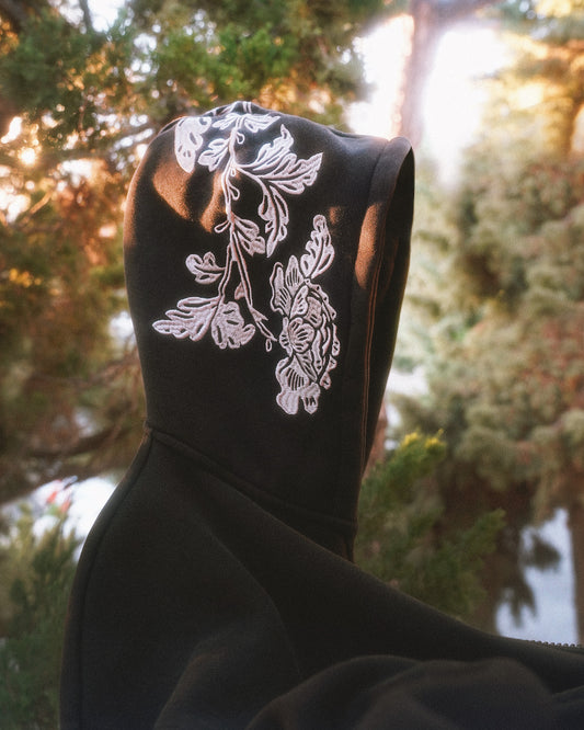 Peonies | Zip Hoodie | Black x White