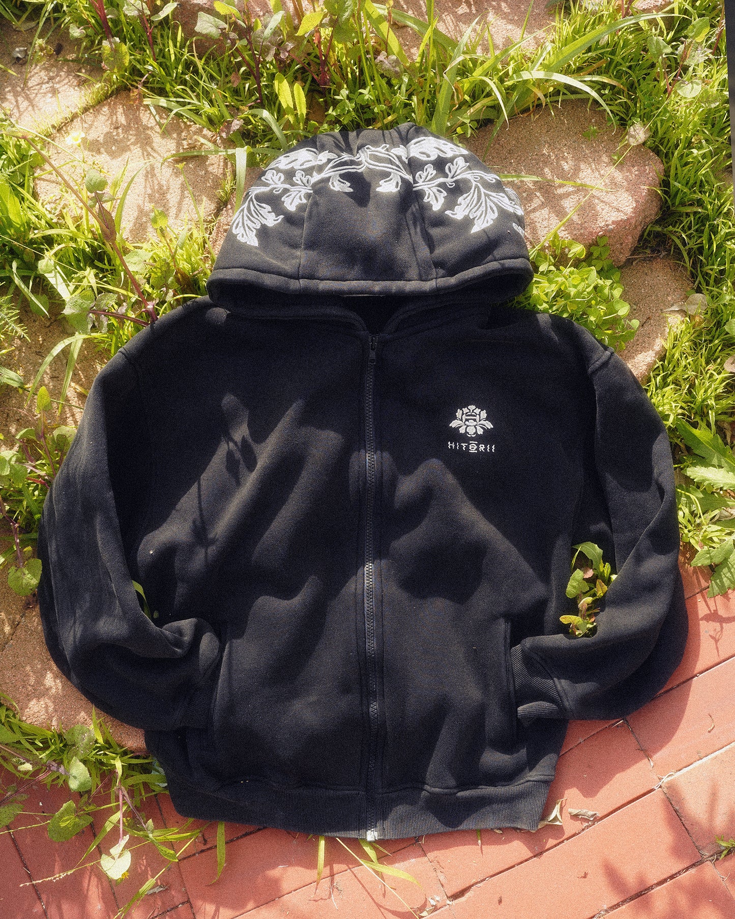 Peonies | Zip Hoodie | Black x White