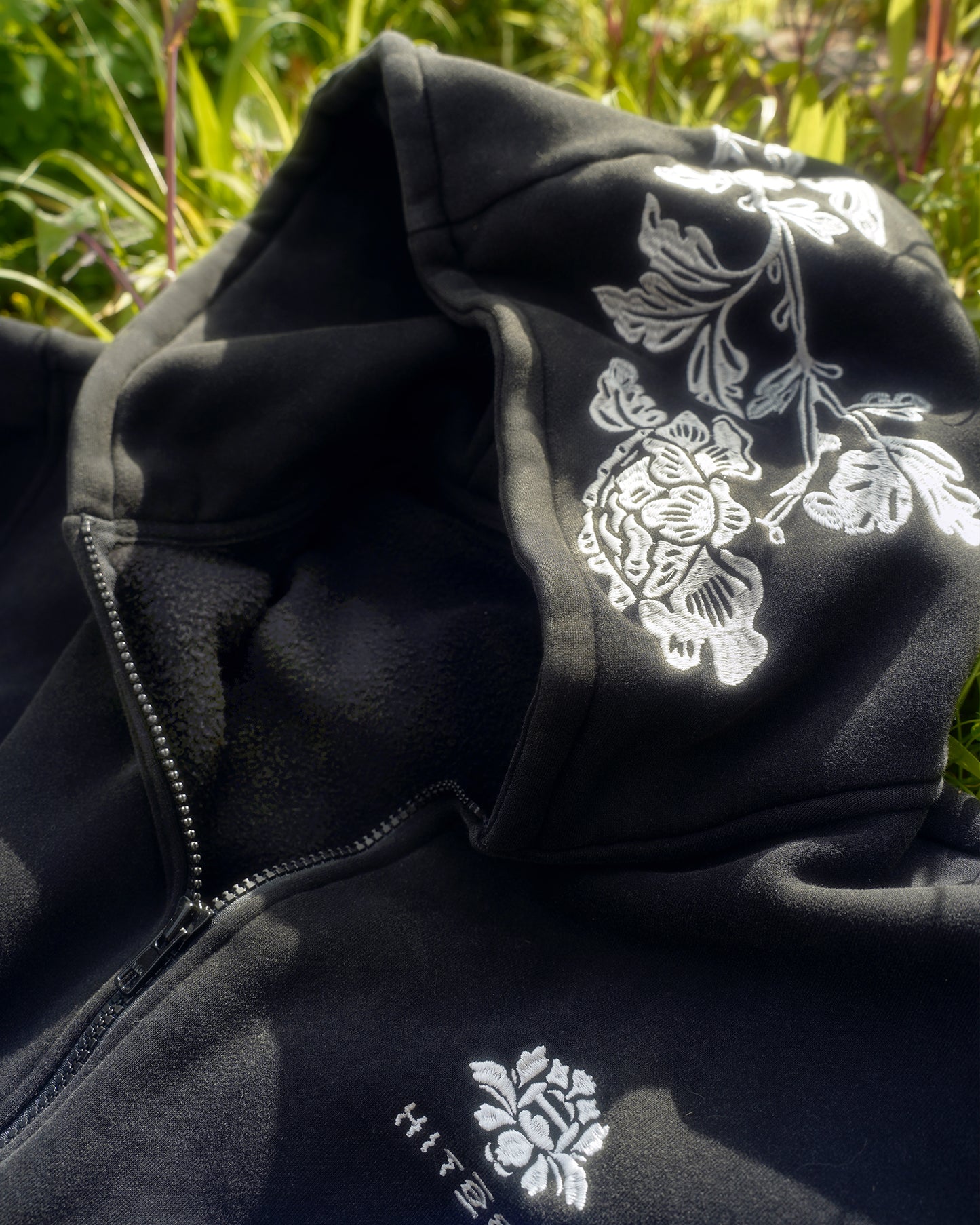 Peonies | Zip Hoodie | Black x White