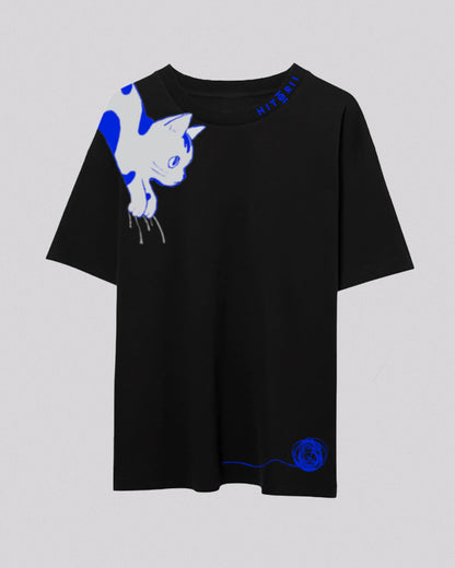 Shoulder Cat | Oversized Tee | Charcoal