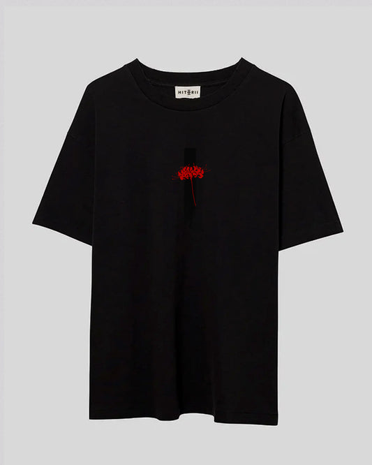 Embroidered Spider Lily /// Oversized Tee /// Black