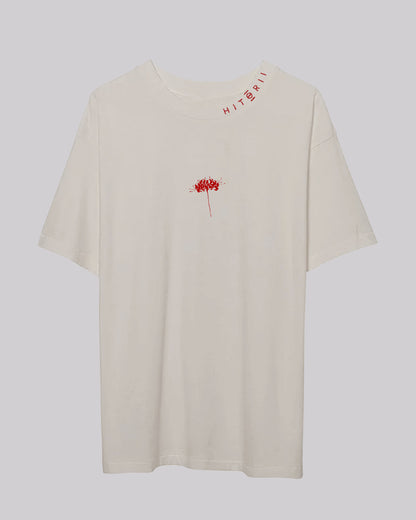 Red 彼岸花 (Higanbana) | Oversized Tee | Light Cream