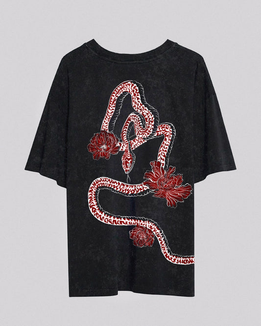 Year of the Snake | Oversized Tee | Charcoal (Stonewashed)