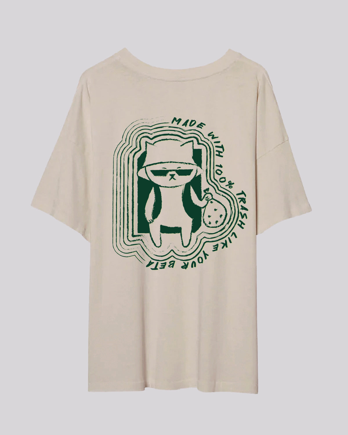 Hitorii Trash Like Your Beta | Oversized Tee | Cream x Green