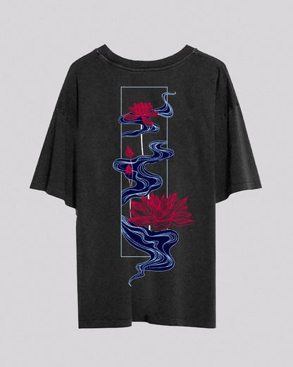 Water Lily | Oversized Tee | Charcoal (Stonewashed)